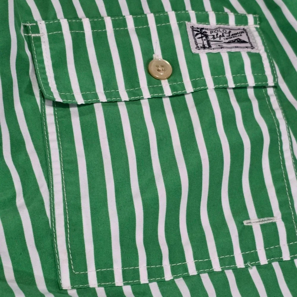 VTG Polo Ralph Lauren Mens‎ Traveler Striped Swim Trunks Green & White XL
